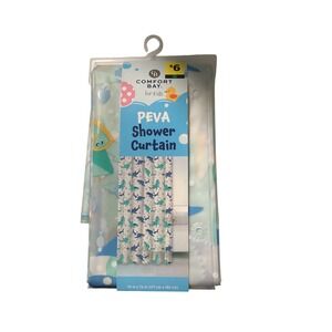 Comfort Bay Kids PEVA Shower Curtain Shark Ocean Theme Blue Green 70x72 New